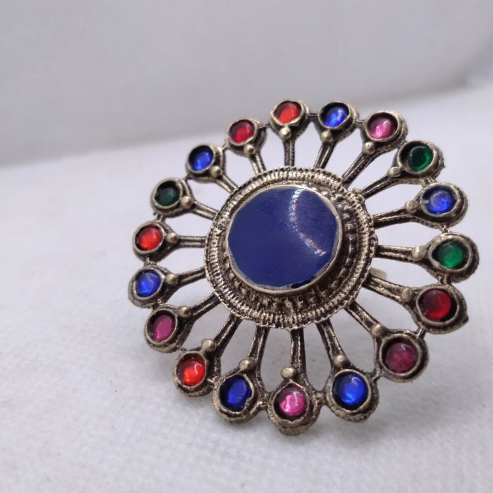 Afghan Ring, Massive Ring With Multicolor Glass S… - image 6